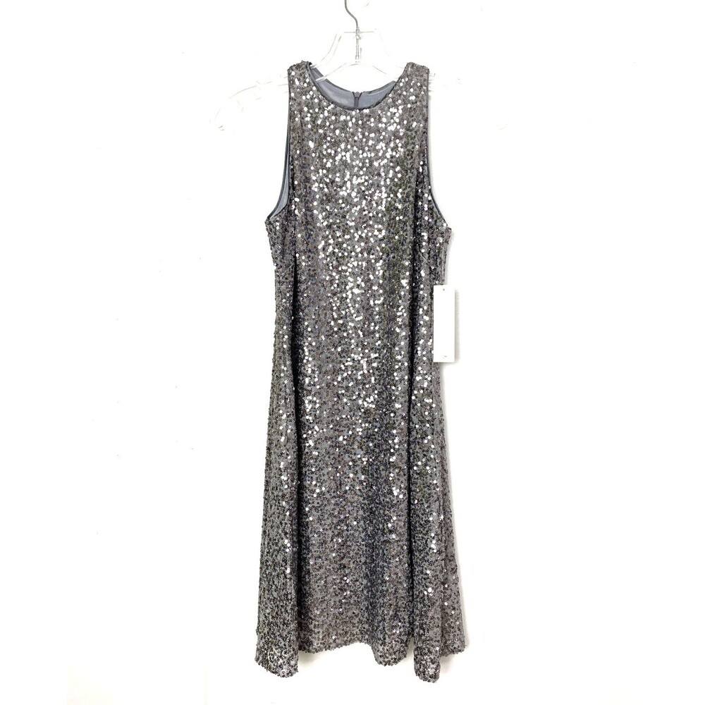 Eliza J Sequin A-Line Dress Women's Size 2 Silver Gray Party Style Holiday Flaw